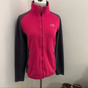 The North Face Grey and Raspberry Fleece Full Zip Jacket medium